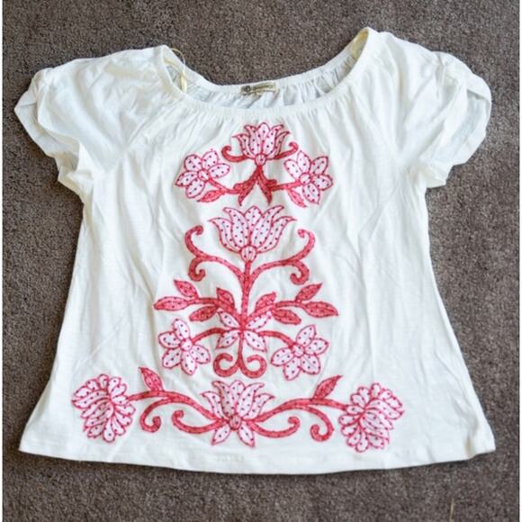 NWT Democracy Red Floral Embroidered Off Shoulder Top Blouse S - Picture 2 of 8